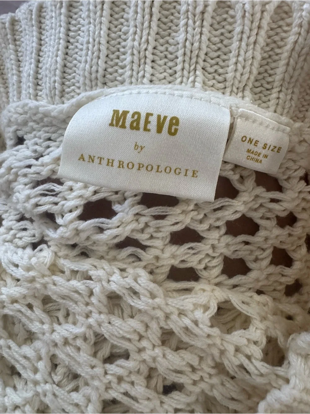 Anthropologie Cream Open-Weave Off-the-Shoulder Sweater